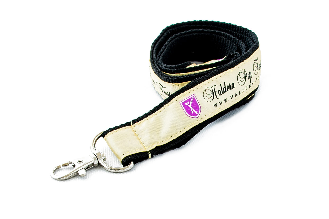 Bedrucktes Schlüsselband mit Karabinerhaken und Haldern Pop Festival Schriftzug
